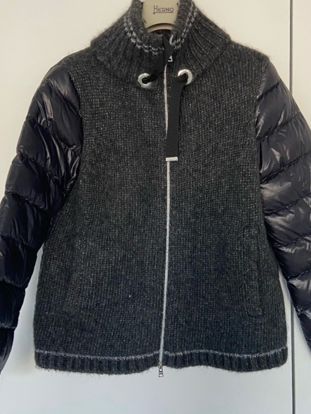 Herno Knit & Puffer Hybrid Jacket - Charcoal & Black.